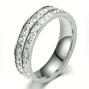 NWT Stainless Steel Stackable Fashion Eternity Rings W/ Square Diamonds Band